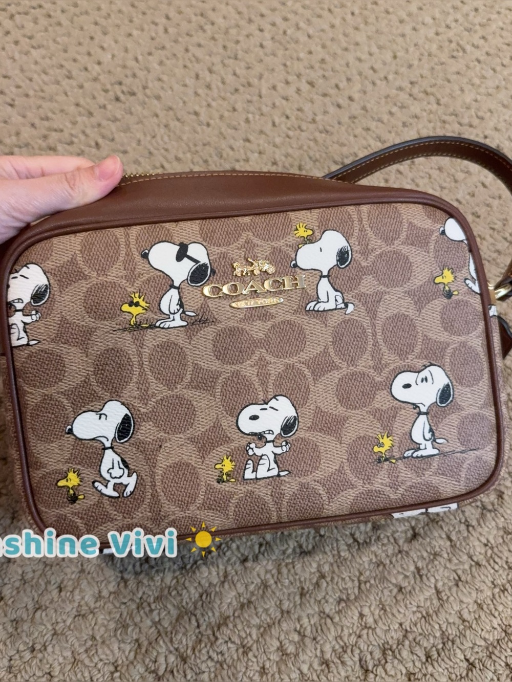 NWT COACH x PEANUTS CBM27 Jamie Camera Bag Signature Canvas&Leather Snoopy Tan